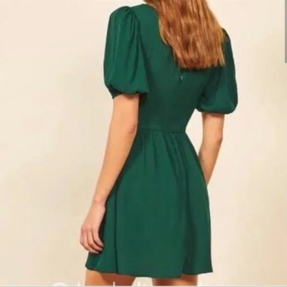 REFORMATION Dulce Mini Puff Sleeve Dress in Emerald, 8 - Picture 2 of 16
